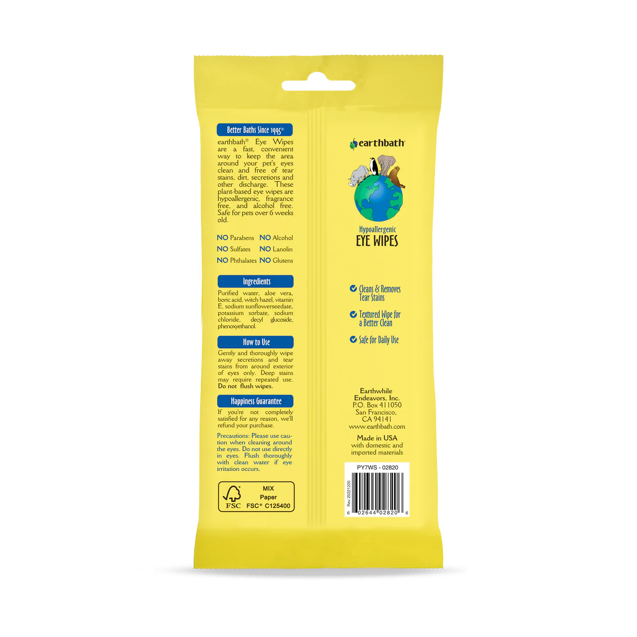 Earthbath Hypoallergenic Eye Wipes (Witch Hazel & Aloe) - 30 Wipes_thumbnail_1